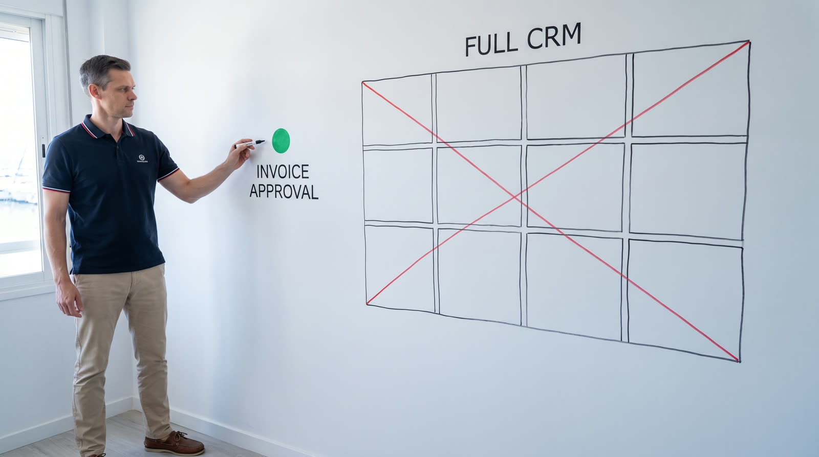 Ilya Kravtsov at a whiteboard, one small circle drawn inside a big empty rectangle