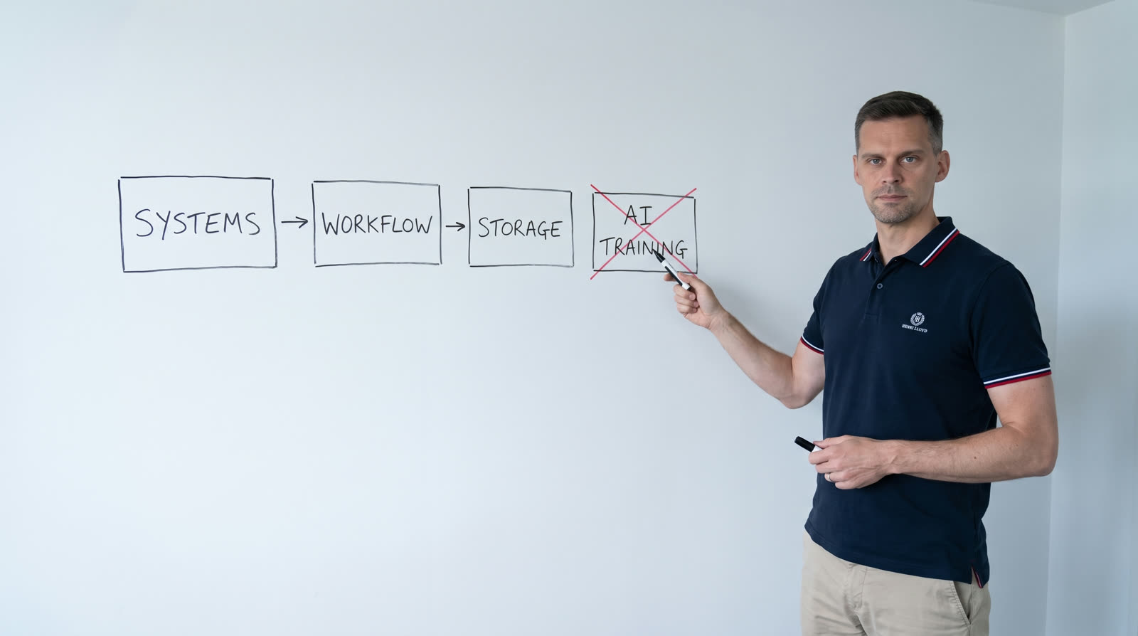 A clean diagram of four boxes labelled Your Systems, Workflow Tool, Your Storage, AI Provider